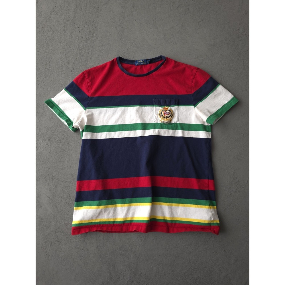 Polo Ralph Lauren Retro Striped Cotton Crewneck T-shirt Crest Embroidered M